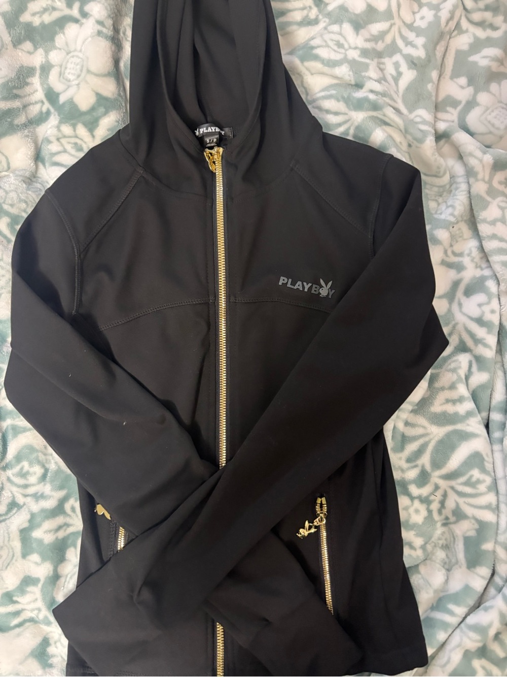 PLAYBOY Black Bomber Jacket with Gold Zippers